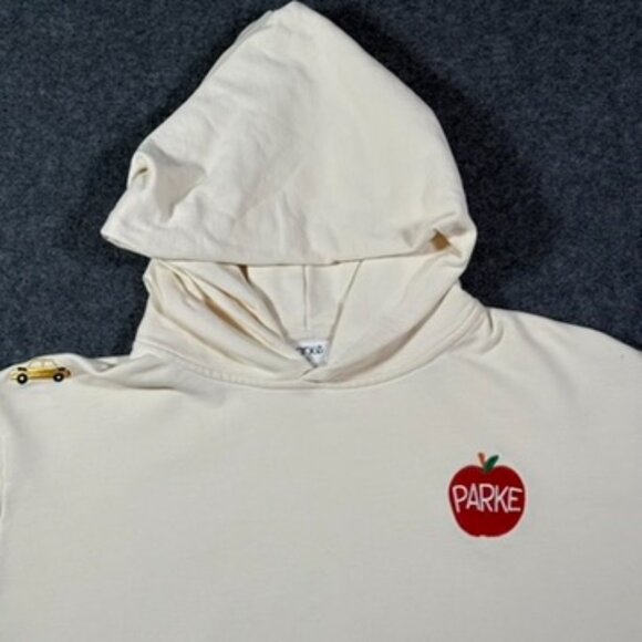 Parke Womens Relaxed Fit Hoodie Sweatshirt French Terry Cream Embroidered Sz XXL - Picture 3 of 15